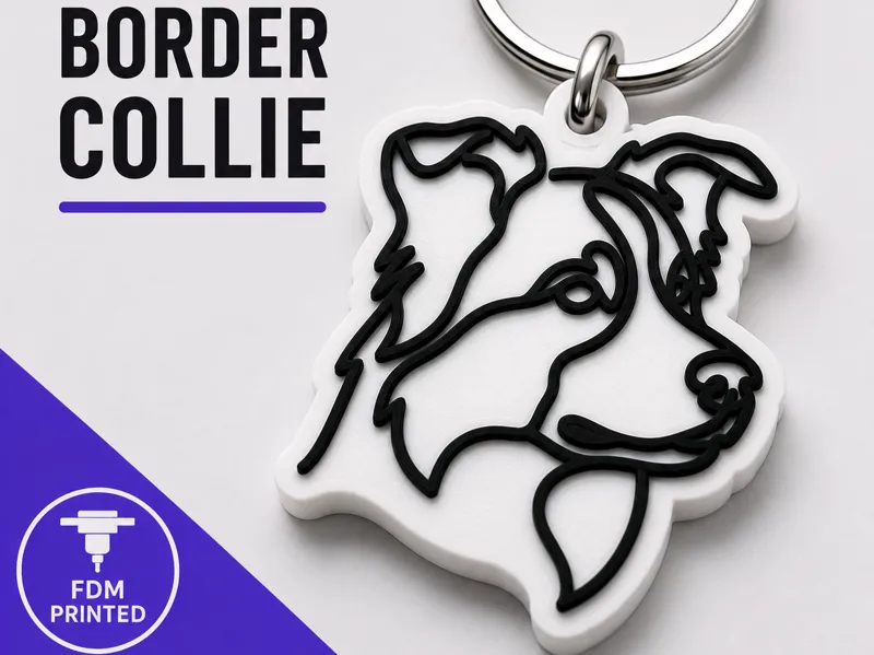 Border Collie Keychain – Easy to print Dog Tag STL