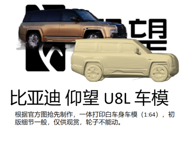 比亚迪 仰望汽车 U8L 车模（官图抢鲜版）1：64比例小巧可爱，带支撑20多克