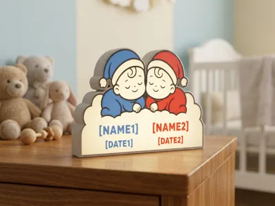 Twins Baby Night Lamp – Personalized Names & Dates