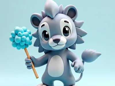 gray exotic lion holding cotton candy