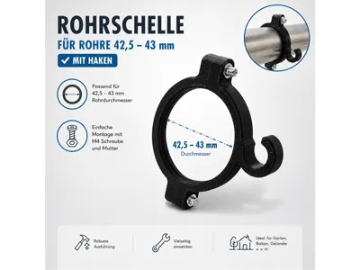Pipe clamp with hook Ø 42.5 - 43 mm