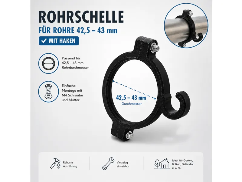 Rohrschelle mit Haken Ø 42,5 - 43 mm