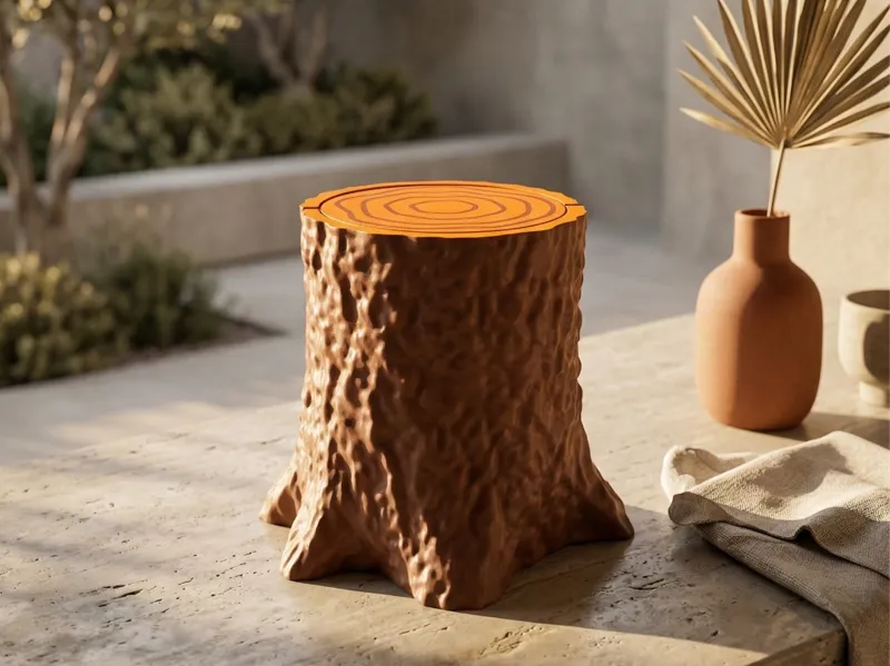 Tree stump trash can