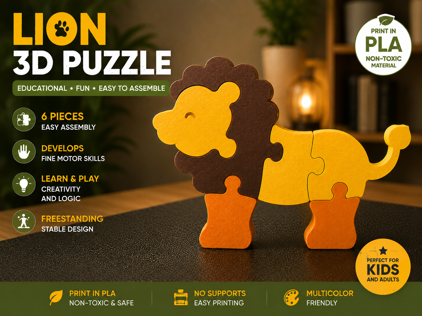 Lion 3D Puzzle | Educational Assembly Toy