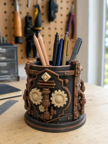 Soporte: Steampunk Pencil Holder – Gearworks Desk Cup — vista de referencia 2