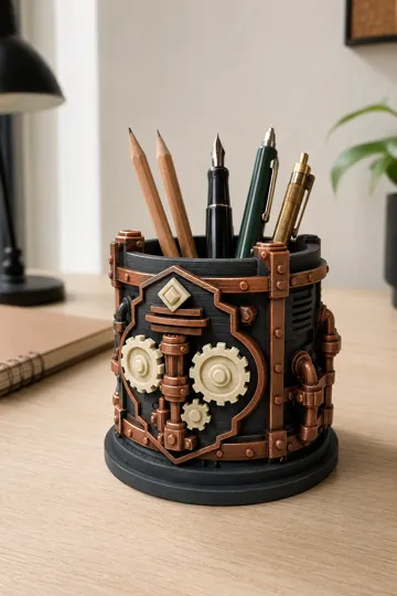 Soporte: Steampunk Pencil Holder – Gearworks Desk Cup — vista de referencia 3