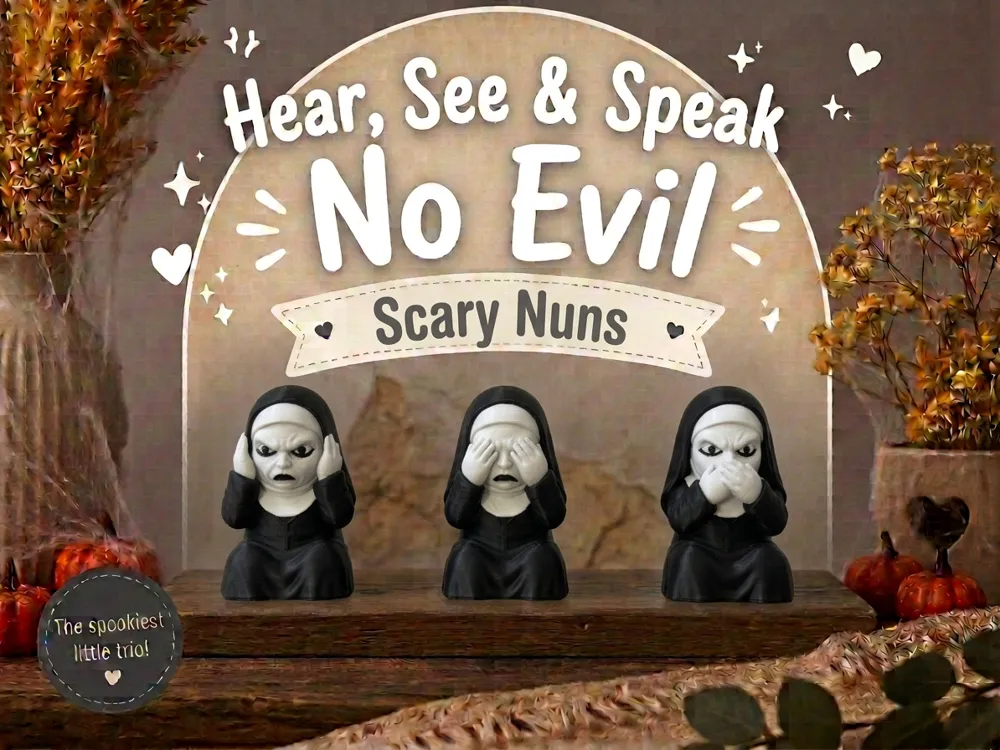 Modelo para impresión 3D: Hear, See & Speak No Evil Scary Nuns. Referencia del modelo original.