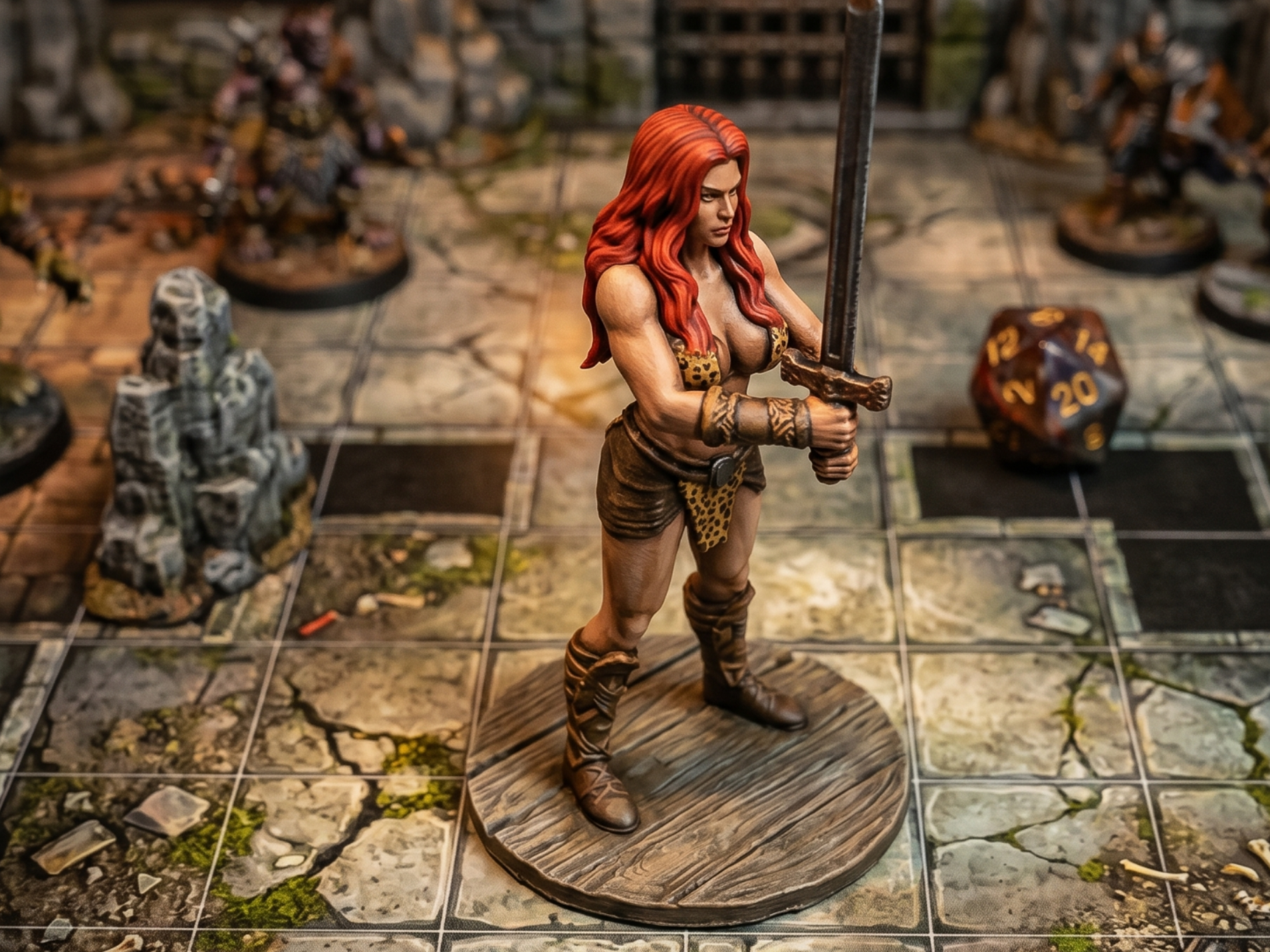 DnD Red Haired Barbarian or Fighter and Figure