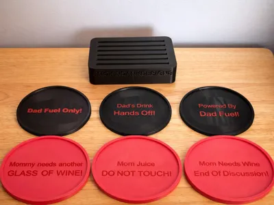 Funny Bar Coaster Set w/ Holder Mom & Dad Coasters