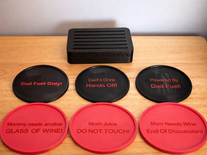 Funny Bar Coaster Set w/ Holder Mom & Dad Coasters