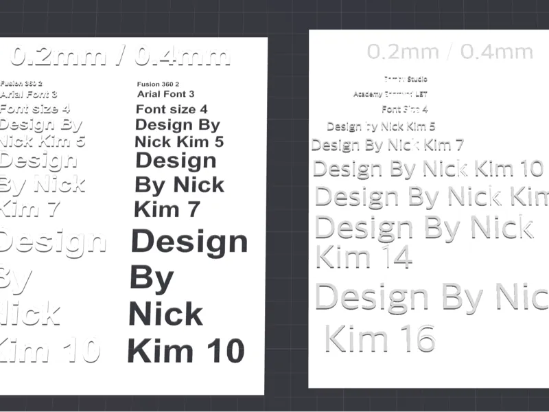 0.2mm or 0.4mm nozzle Text size Test