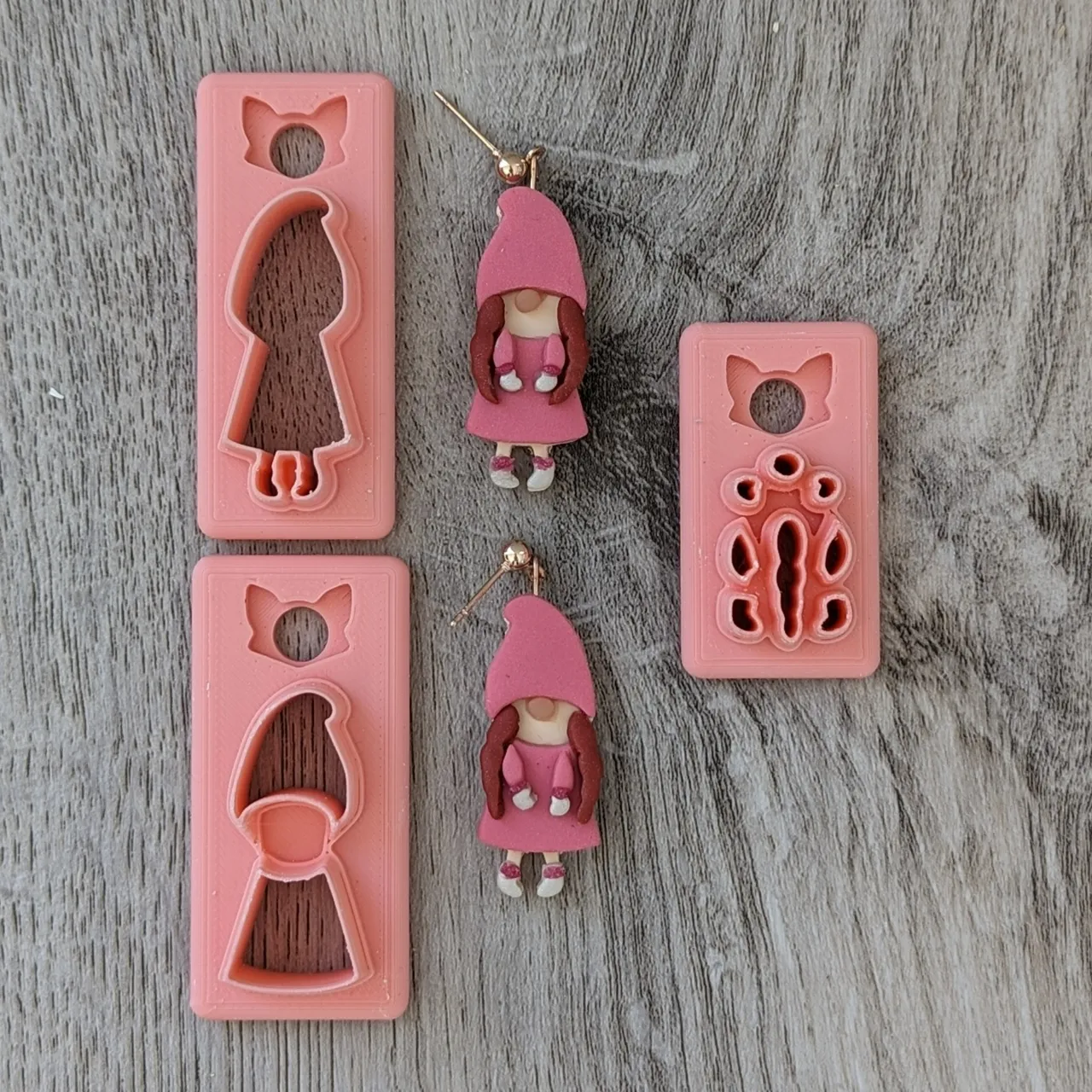 Mini Girl Gnome Polymer Clay Earring Cutter Set view 2