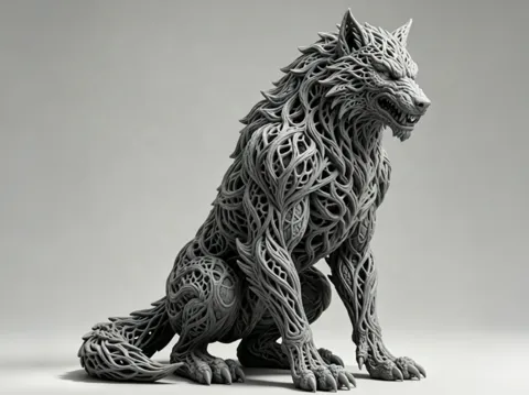 Figura decorativa: FlowWeave Wolf Sculpture | Fantasy Animal Decor — referencia de MakerWorld