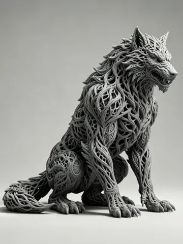 Figura decorativa: FlowWeave Wolf Sculpture | Fantasy Animal Decor — vista de referencia 2