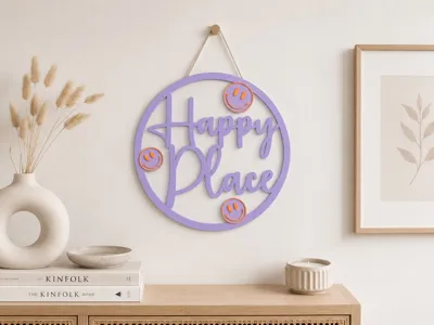 Happy Place Smiley Sign | Cute Wall Decor STL