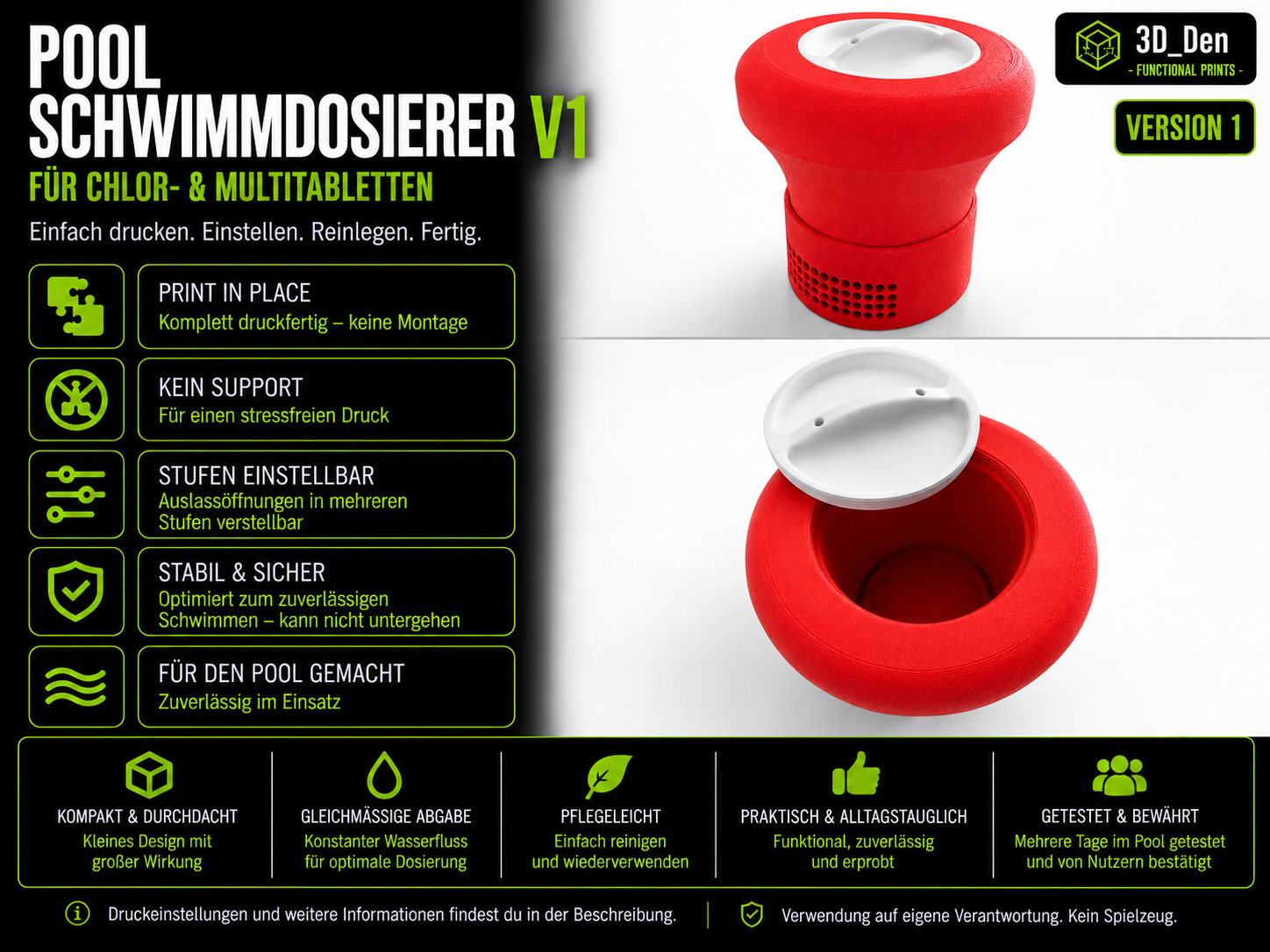 Pool Schwimmdosierer | Multitabs | Print in Place - 1