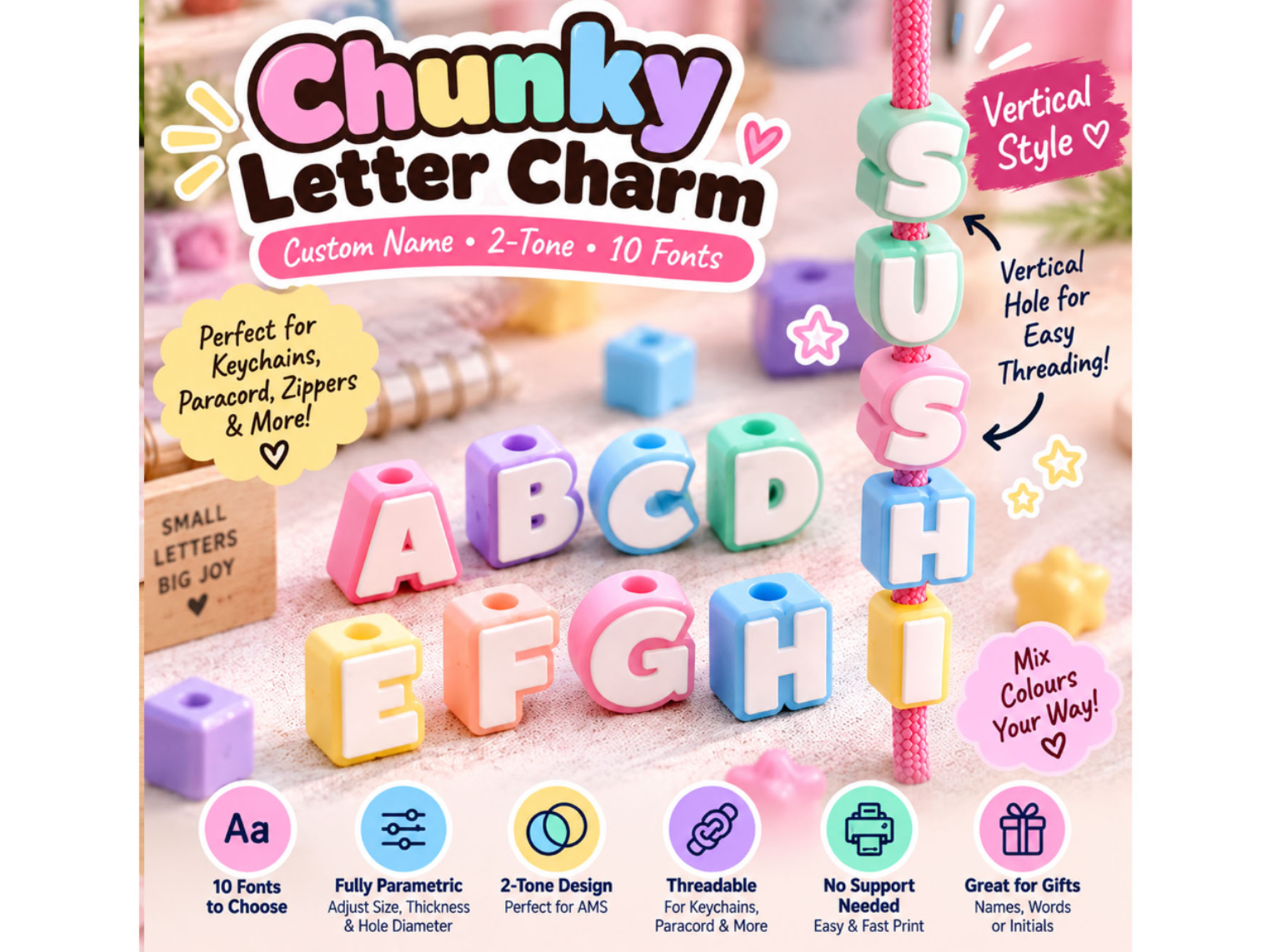 Parametric Chunky Letter Charm AMS Paracord Beads - 1