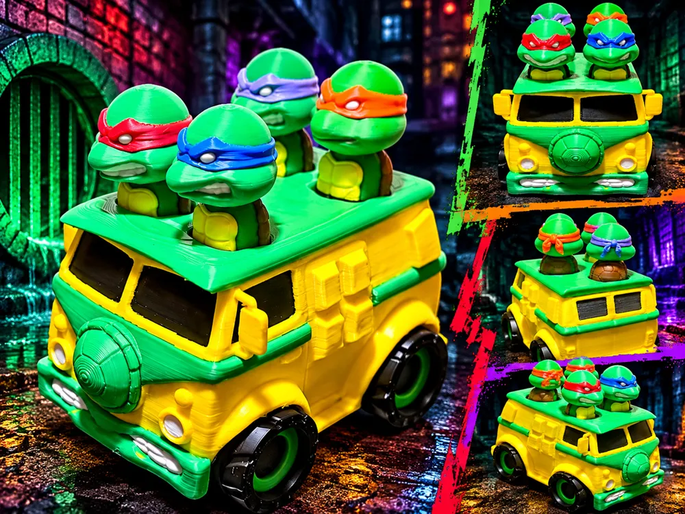 Retro Turtle Van: Click & Ridez TMNT - Free 3D Print Model - MakerWorld