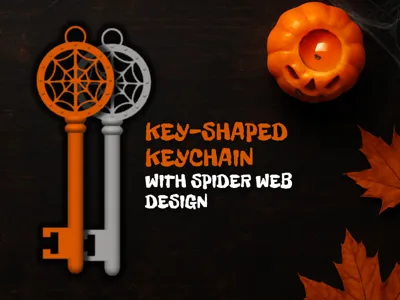 Key-Shaped Keychain with Spider Web Design