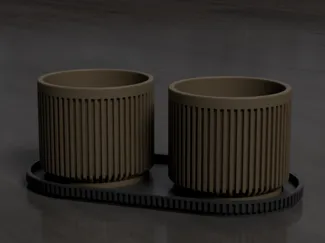Elegant Ribbed Planter Set with Tray