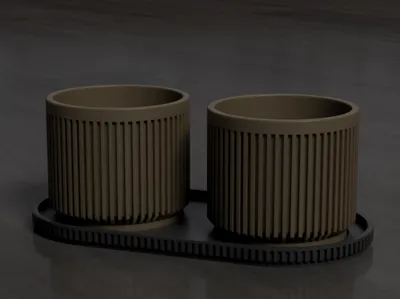 Elegant Ribbed Planter Set with Tray