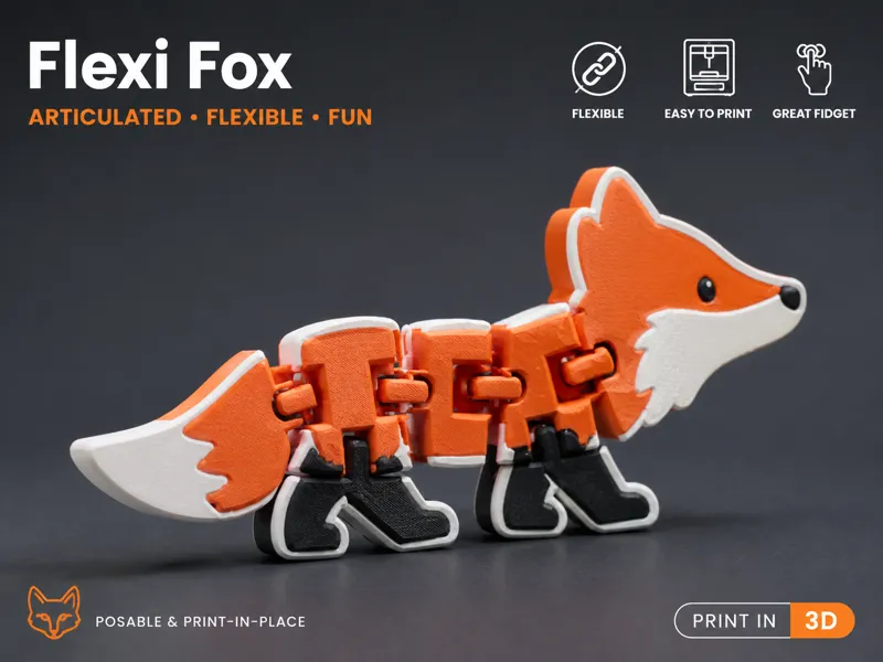 Flexi Fox – 3 Color Articulated Print-in-Place 