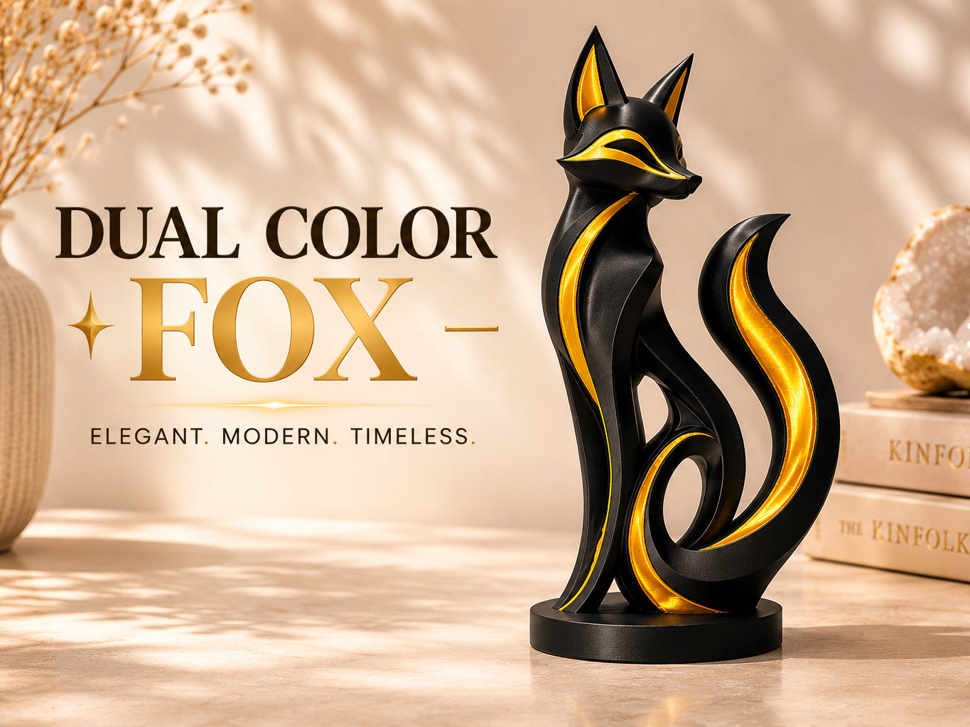 Elegant Modern Dual Color Fox Sculpture