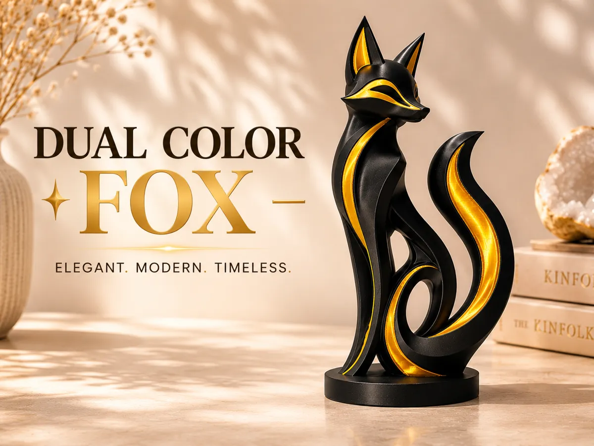 Elegant Modern Dual Color Fox Sculpture - Free 3D Print Model - MakerWorld