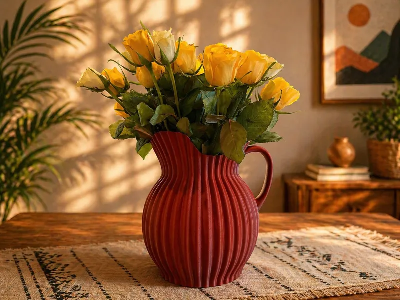 Modern Fluted Pitcher Vase-Ribbed Geometric Decor