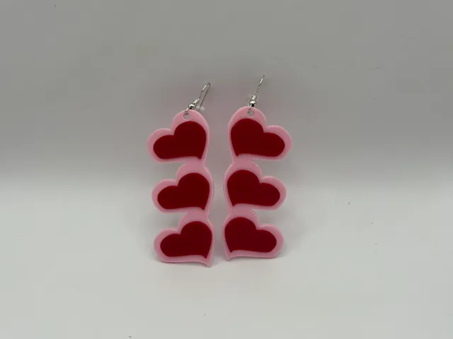 Triple Raised Heart Earrings