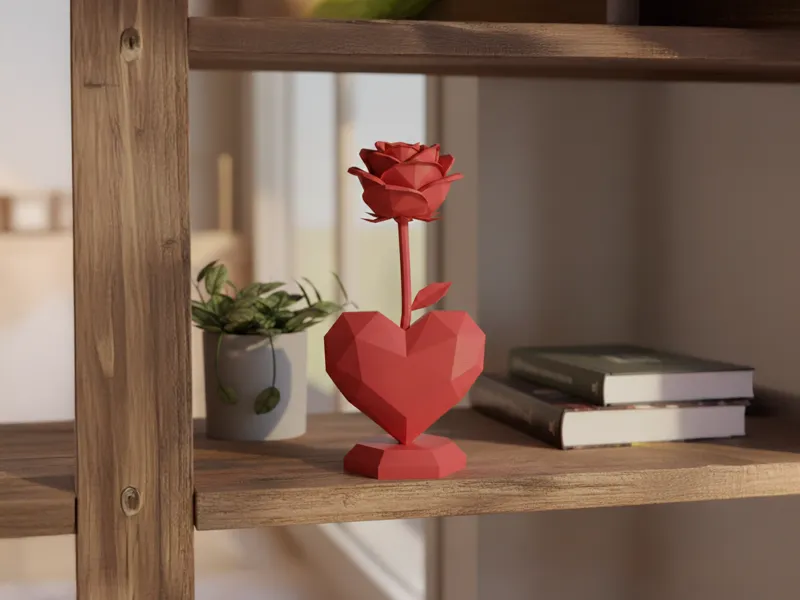Lowpoly Rose Heart Stand - Valentine's Day Decor