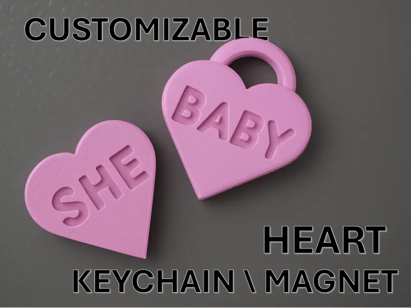 Parametric Heart Keychain /Magnet with Custom Text