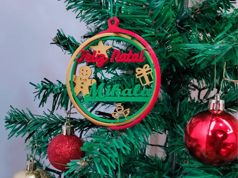 Ornamento Feliz Natal Giratório Nome Editável
