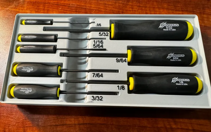 Gridfinity Tray for Bondhus SAE Hex Driver Set 