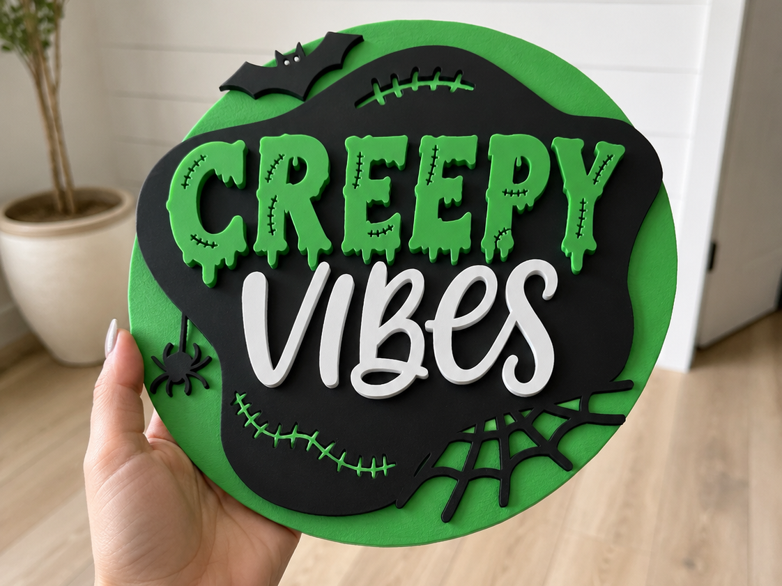 Creepy Vibes Halloween Round Plaque - 1