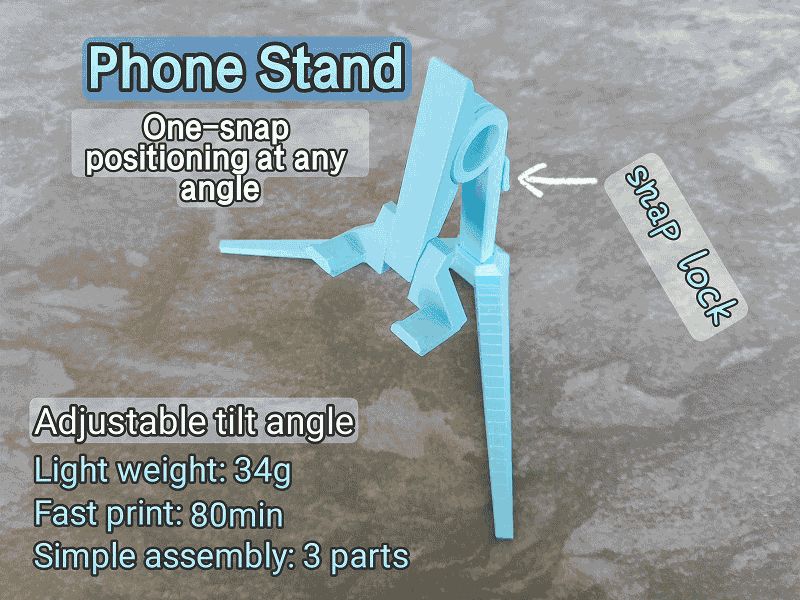 Phone Stand Snap Lock Tilt Angle Adjustable
