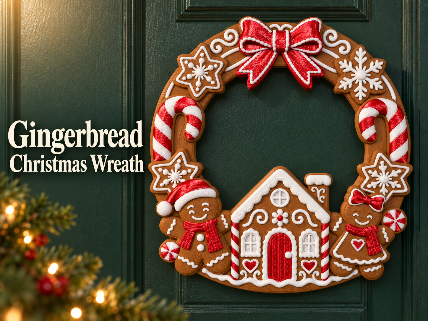 Gingerbread Christmas Wreath | Candy Cottage - 1