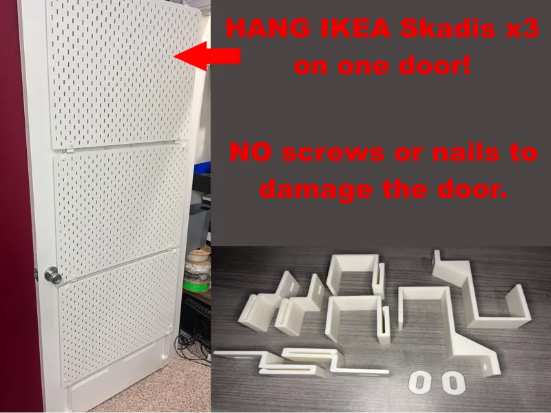 Door Brackets for 3x IKEA Skadis (no screws/nails)