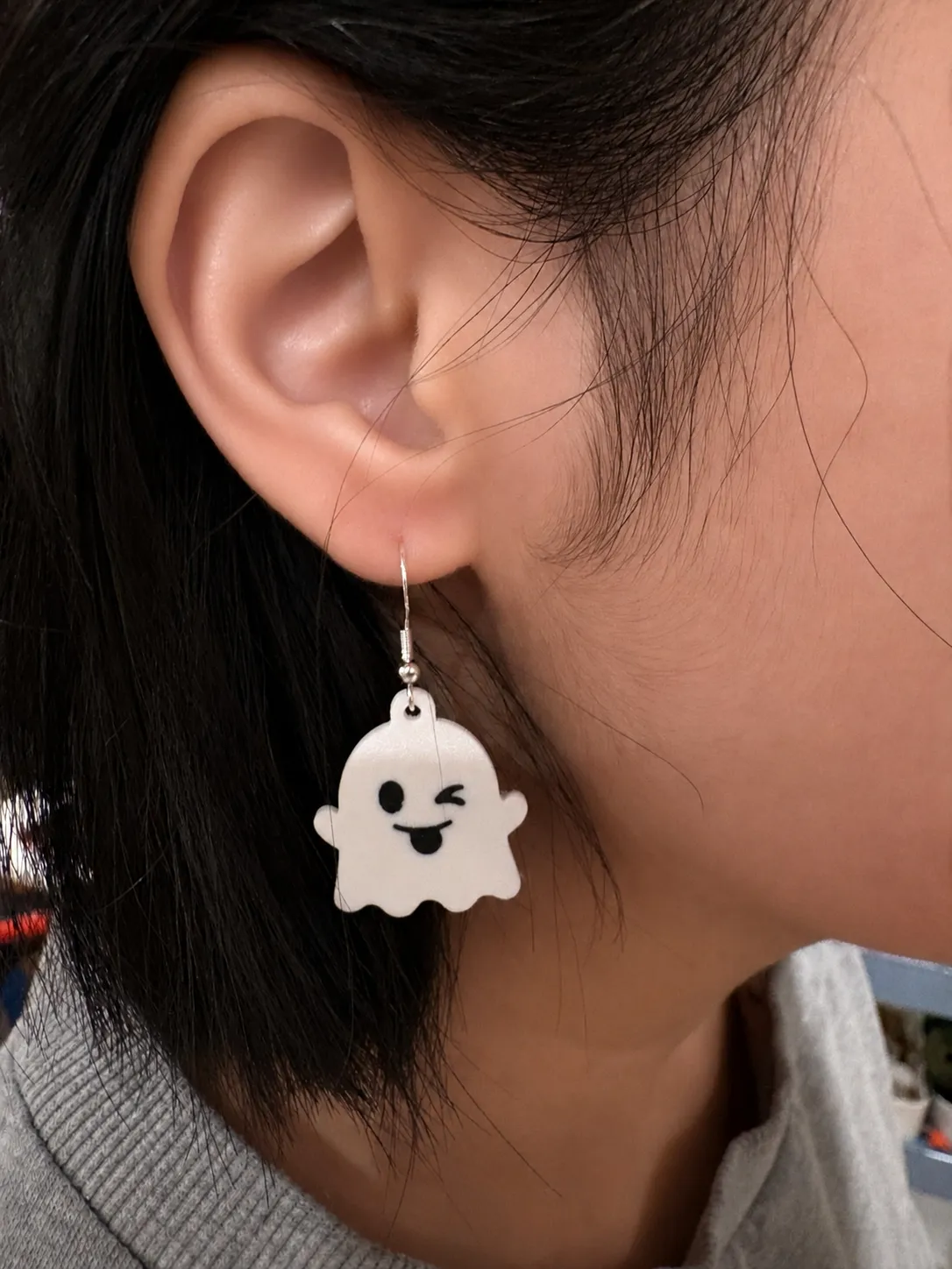 Cheeky Ghost Mood Expression Earrings view 3
