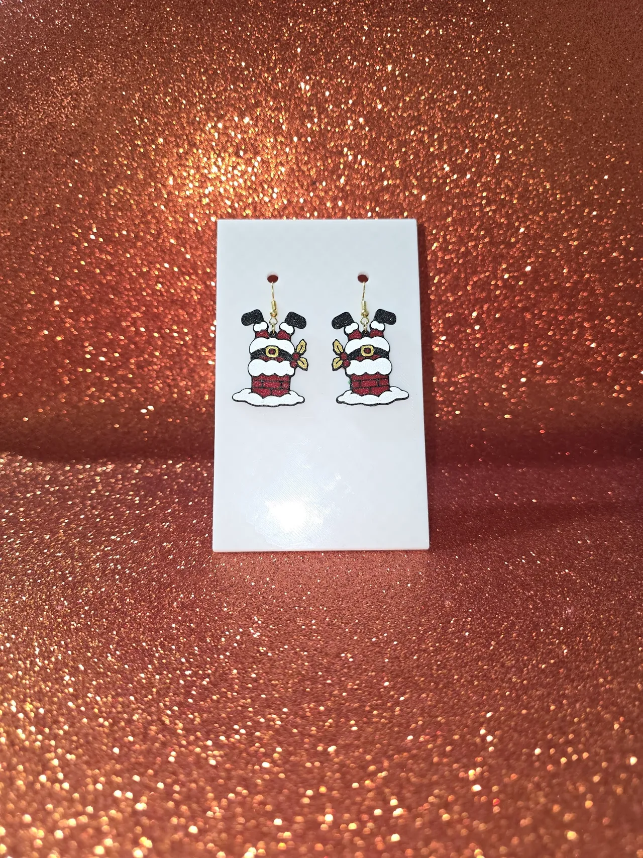 Santa Claus in the chimney earrings view 2