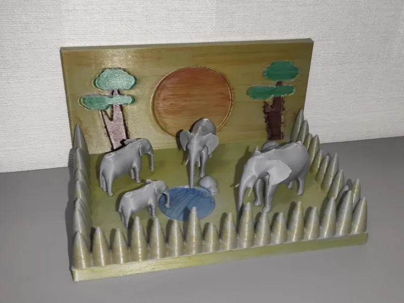 Diorama "Elephants In The Jungle"