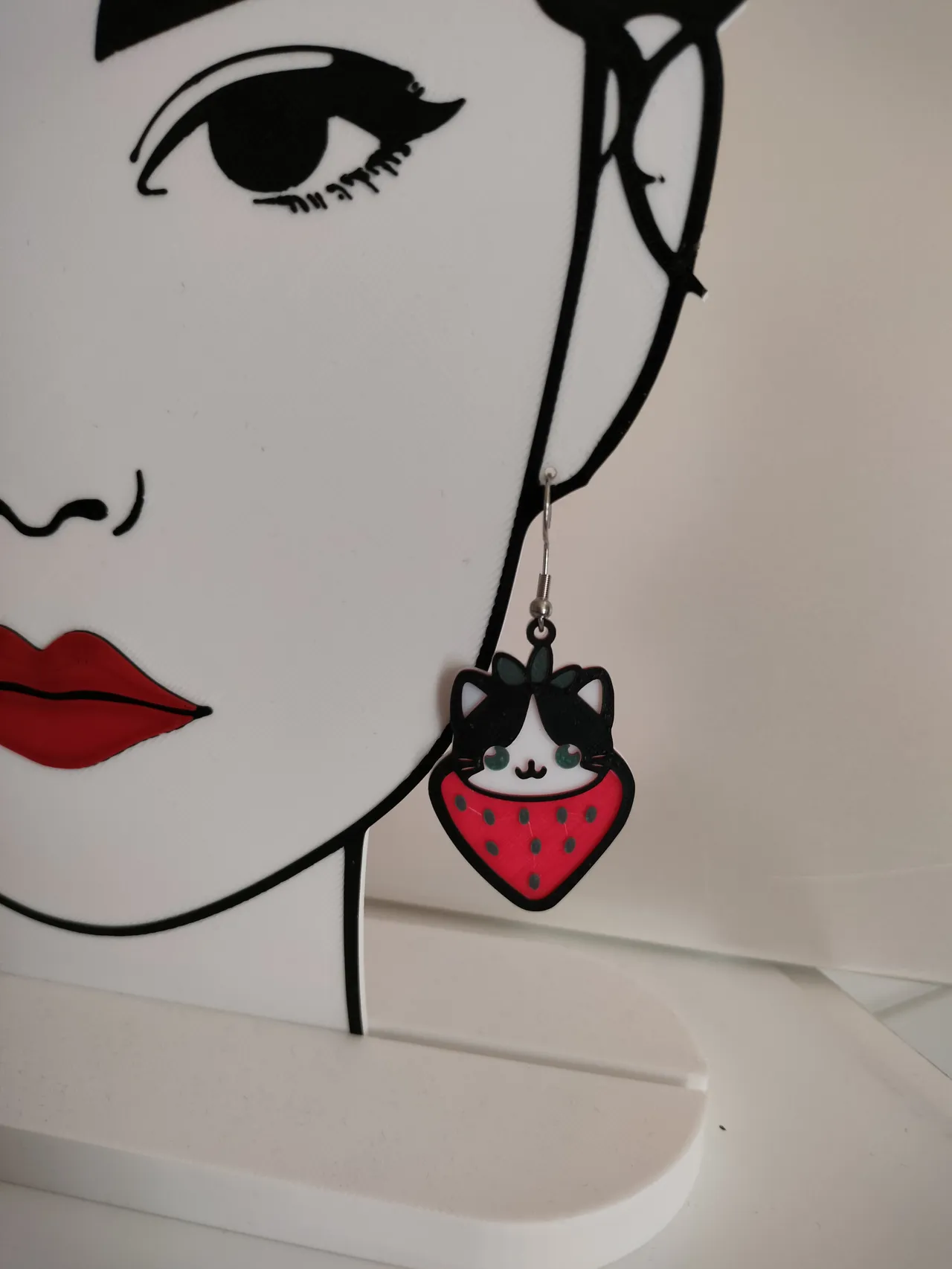 Strawberry Meow earrings - Kitty & Fruitie series view 4