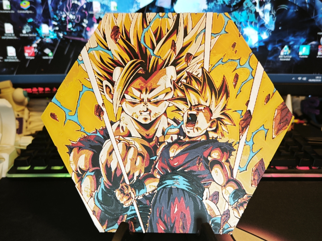 Hueforge Gohan Ssj2 (Dragon Ball Z) modo panal - 3D printed Hueforge & Lithophane, in stock in India