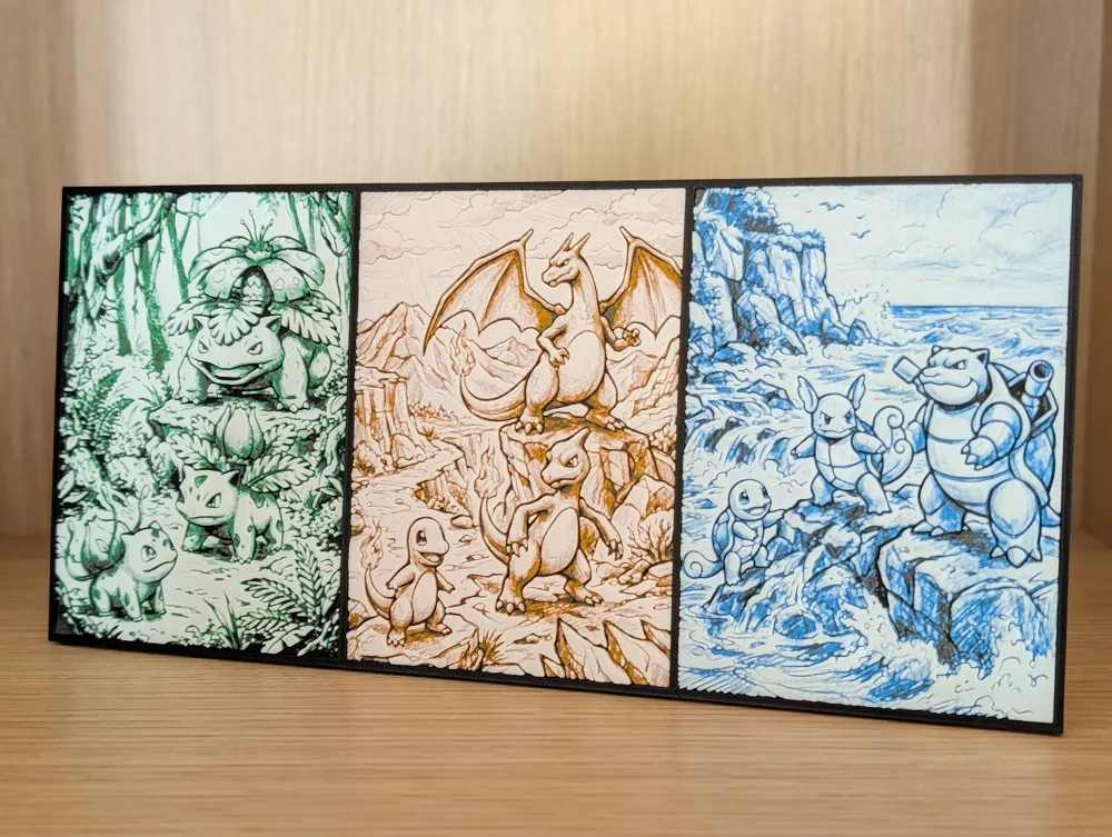Kanto Starter Evolutions Pokemon Hueforge & Frame - Free 3D Print Model ...