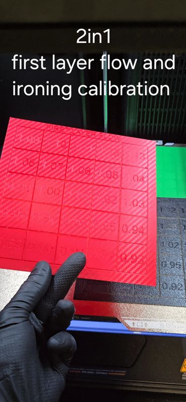 First layer flow + ironing calibration 2in1 test 