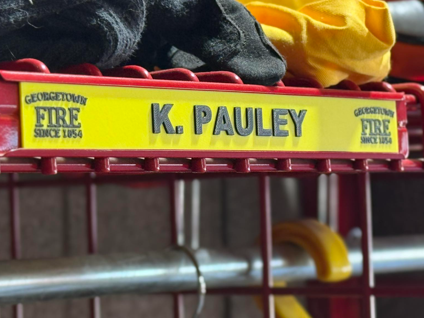 Name plate and holder wire style fire gear locker