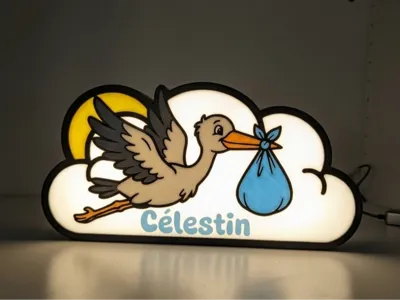 Personalized stork and cloud birth night light