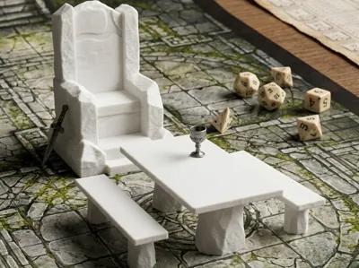 RPG Throne Room Set, table and benches
