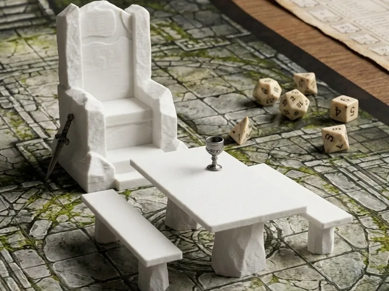 RPG Throne Room Set, table and benches