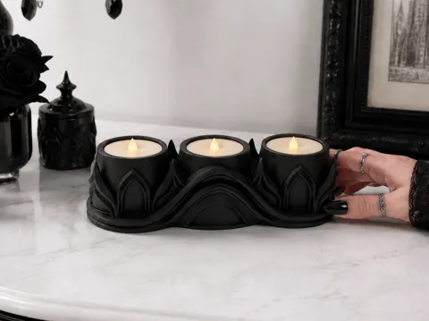 Accesorio de iluminación decorativa: Goth minimal Triple LED Tealight Holder gothic — referencia de MakerWorld